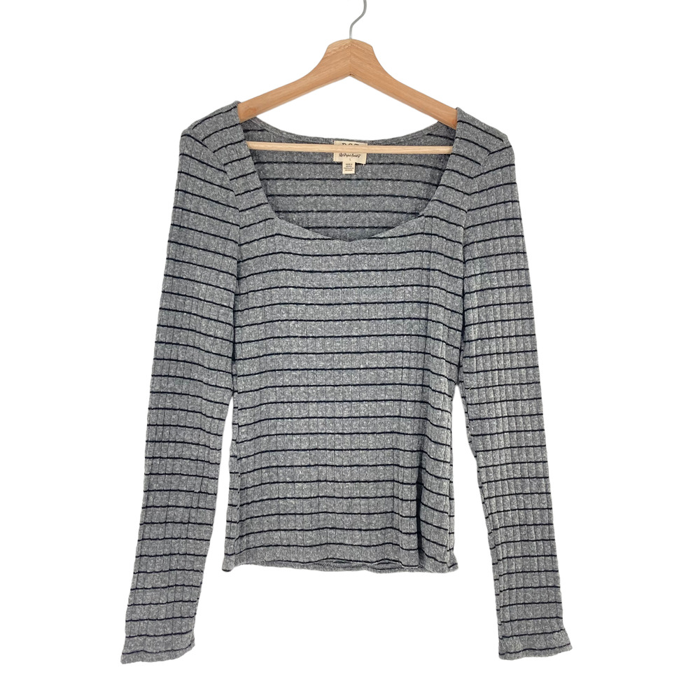 Project Social T Stripe Rib Long Sleeve Brushed Knit Tee Gray